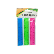 3 Pc 6" Plastic Colored Rulers