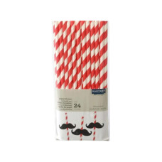 Red Stripe With Mustaches Paper Straws 24 Count