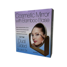 3x Magnification Double-Sided Cosmetic Mirror with Bamboo Base