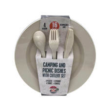 16 Piece Camping and Picnic Dishes with Cutlery Set