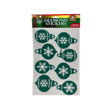 8 piece dimond holiday sticker ornaments in green
