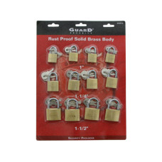 Guard 12 Pack Solid Brass Security Padlocks with Keys 1" 1.25" and 1.5"