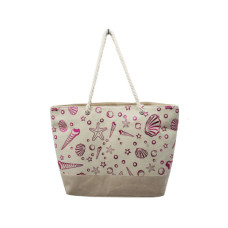 20"x13" Zip Closure Beach Print Canvas Bag with Rope Handles