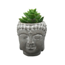 Decorative Buddha Head Statue Planter with Fake Plants and Rocks