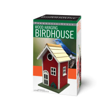 11" Red Farmhouse-Inspired Wood Hanging Birdhouse Feeder