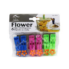 6 Pack Plastic Clothespins Pegs with Flower Design