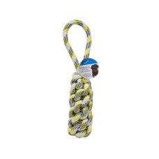 knotted dog toy with pull loop handle