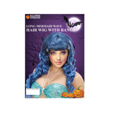 Long Blue Mermaid Wave Hair Wig with Bangs