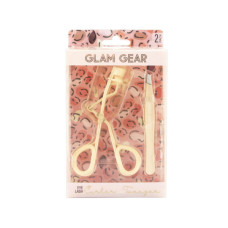 Glam Gear 2 Piece Eyelash Curler and Tweezer Set in Cream