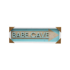 26" x 8" mdf framed 3d wall sign babe cave in light blue