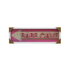 26" x 8" mdf framed 3d wall sign babe cave in light pink