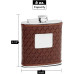 Leather Hip Flask Holding 6 oz - Quilted Pattern Design - Pocket Size, Stainless Steel, Rustproof, Screw-On Cap