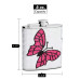 Genuine Rhinestones Hip Flask Holding 6 oz - Butterfly Design - Pocket Size, Stainless Steel, Rustproof, Screw-On Cap - White and Pink Finish