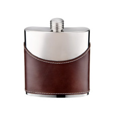 6oz Brown Leather Flask with Mirror Finish