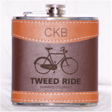 6oz Leather Hip Flask, Custom Laser Engraved