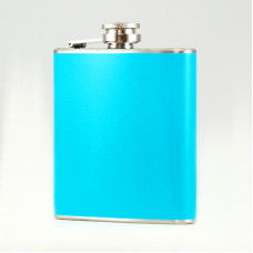 Hip Flask Holding 6 oz - Pocket Size, Stainless Steel, Rustproof, Screw-On Cap - Baby Blue Finish