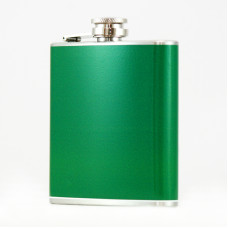 Hip Flask Holding 6 oz - Pocket Size, Stainless Steel, Rustproof, Screw-On Cap - Green Finish