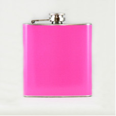 Hip Flask Holding 6 oz - Pocket Size, Stainless Steel, Rustproof, Screw-On Cap - Pink Finish