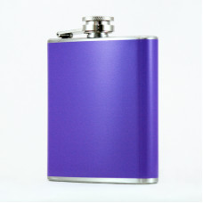 Hip Flask Holding 6 oz - Pocket Size, Stainless Steel, Rustproof, Screw-On Cap - Purple Finish