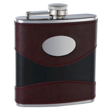 6oz 2-Tone (Wine/Black) Hip Flask with Engraving Plate