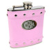 Engravable Silver Stud Hip Flask with Pink Faux Leather