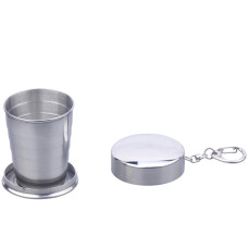Collapsible Cup/Shot Glass - All Stainless Steel - Holds 1 oz./50 mL - Closes Flat - Includes Keychain or Belt-Loop Clasp