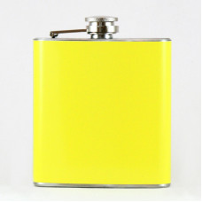 Hip Flask Holding 6 oz - Pocket Size, Stainless Steel, Rustproof, Screw-On Cap - Yellow Finish