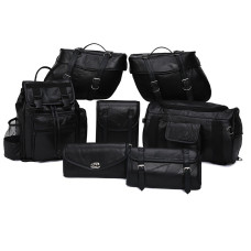 Motorcycle Bags - Luggage Set - All Genuine Leather - Fits Any US Bike - Extra Storage Pockets Featuring Rugged Stitching - Set of 9 Pieces