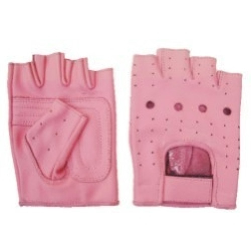 Leather Fingerless Gloves Wholesale Made from Lambskin in Pink and