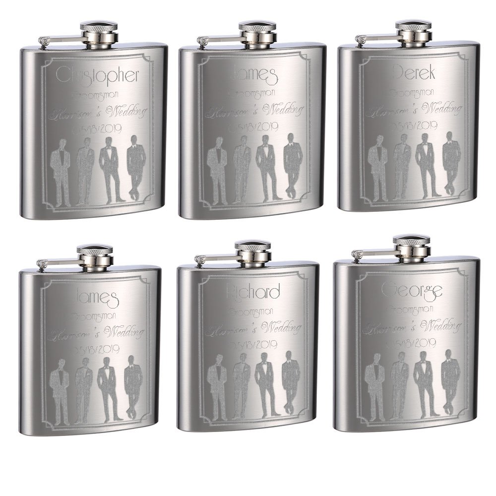6-pack Personalized 6oz Bridal Party Hip Flasks Pink for sale online 
