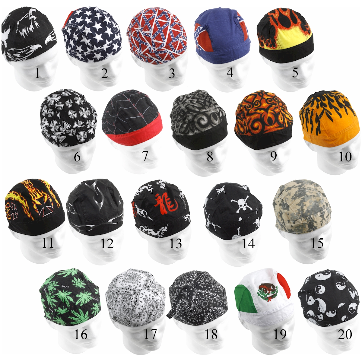 Cotton Biker Skull Caps  20 Different Styles 